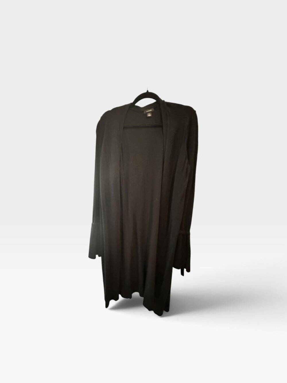 Halogen Black Open Front Long Cardigan Ruffled Cuffs Size M
